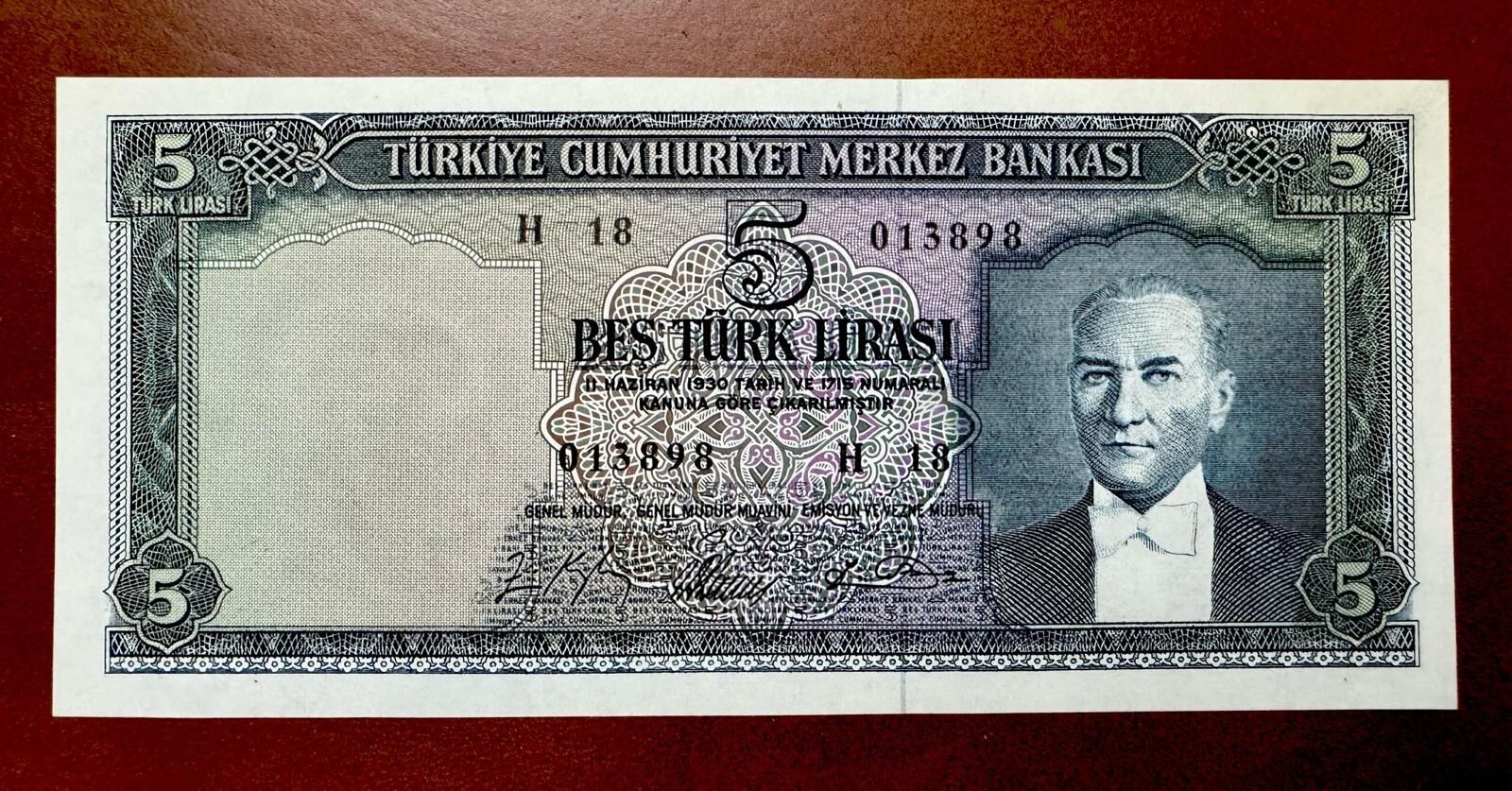5.Emisyon 4.Tertip 5 Lira H Serisi / 1 Adet