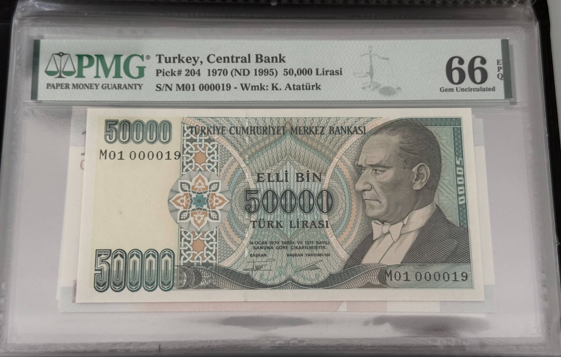 7. Ems 50.000 TL, M01 000019, PMG 66 Epq, ÇİL