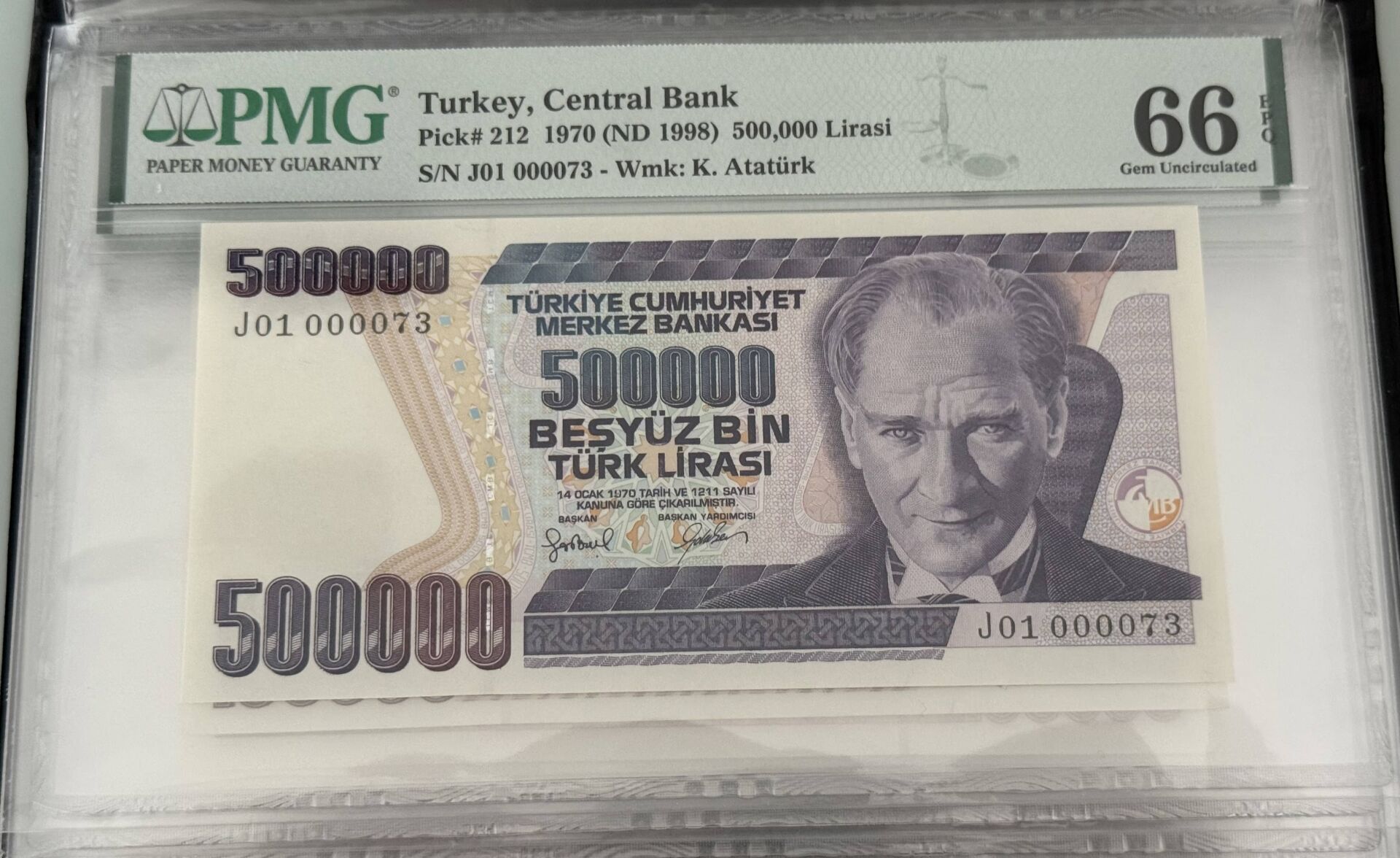 7. Ems 500.000 TL, J01 000073, PMG 66 Epq, ÇİL