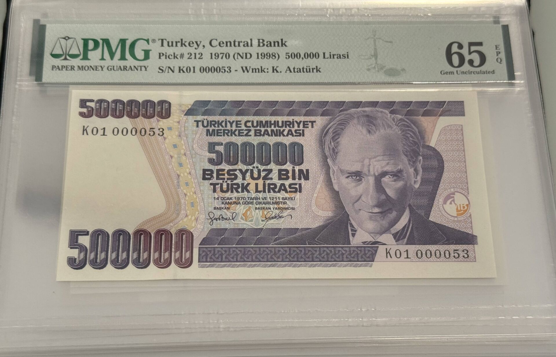 7. Ems 500.000 TL, K01 000053, PMG 65 Epq, ÇİL