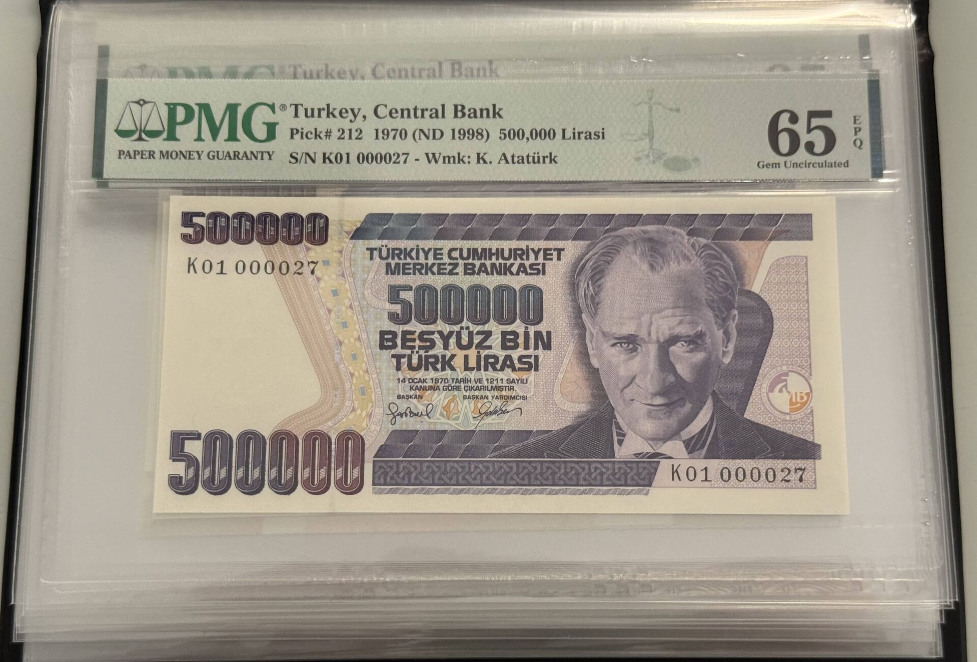 7. Ems 500.000 TL, K01 000027, PMG 65 Epq, ÇİL