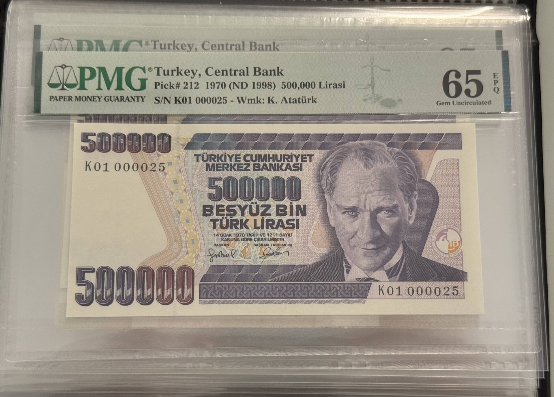 7. Ems 500.000 TL, K01 000025, PMG 65 Epq, ÇİL