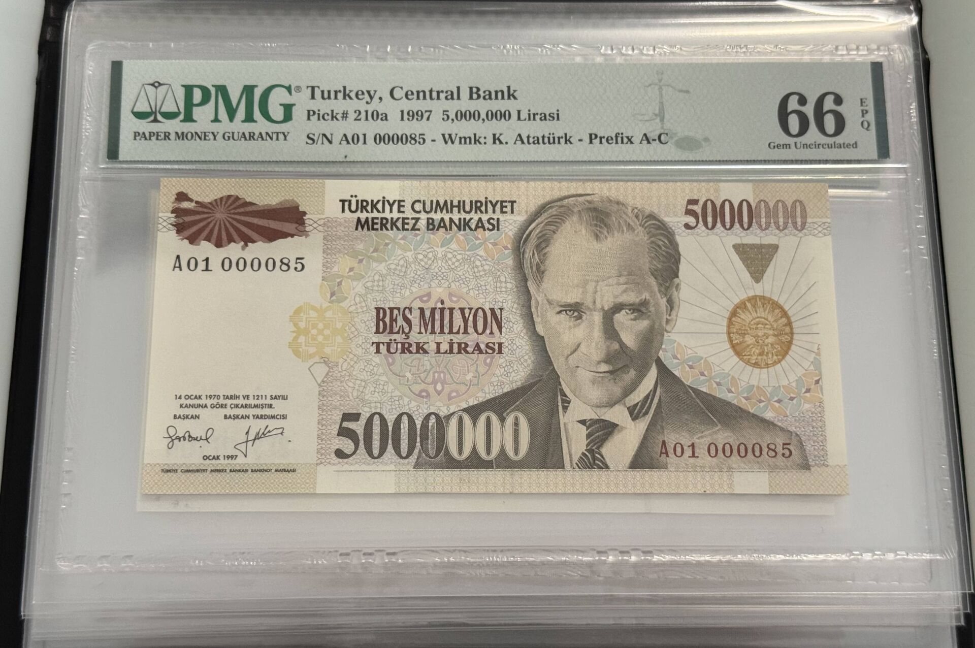 7. Ems 5.000.000 TL, A01 000085, PMG 66 Epq, ÇİL