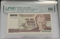 7. Ems 100.000 TL, I01 000078, PMG 66 Epq, ÇİL
