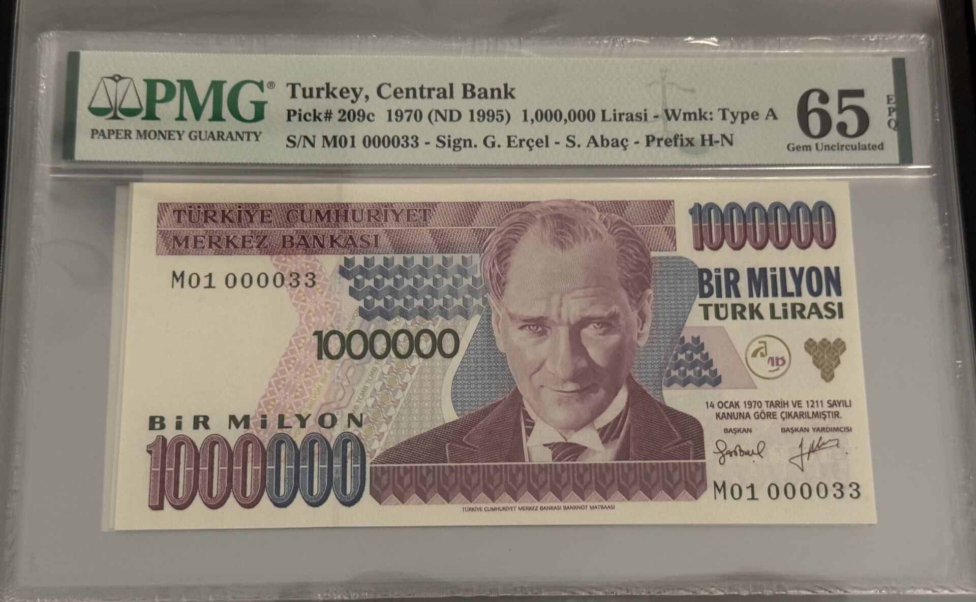 7. Ems 1.000.000 TL, M01 000033, PMG 65 Epq, ÇİL