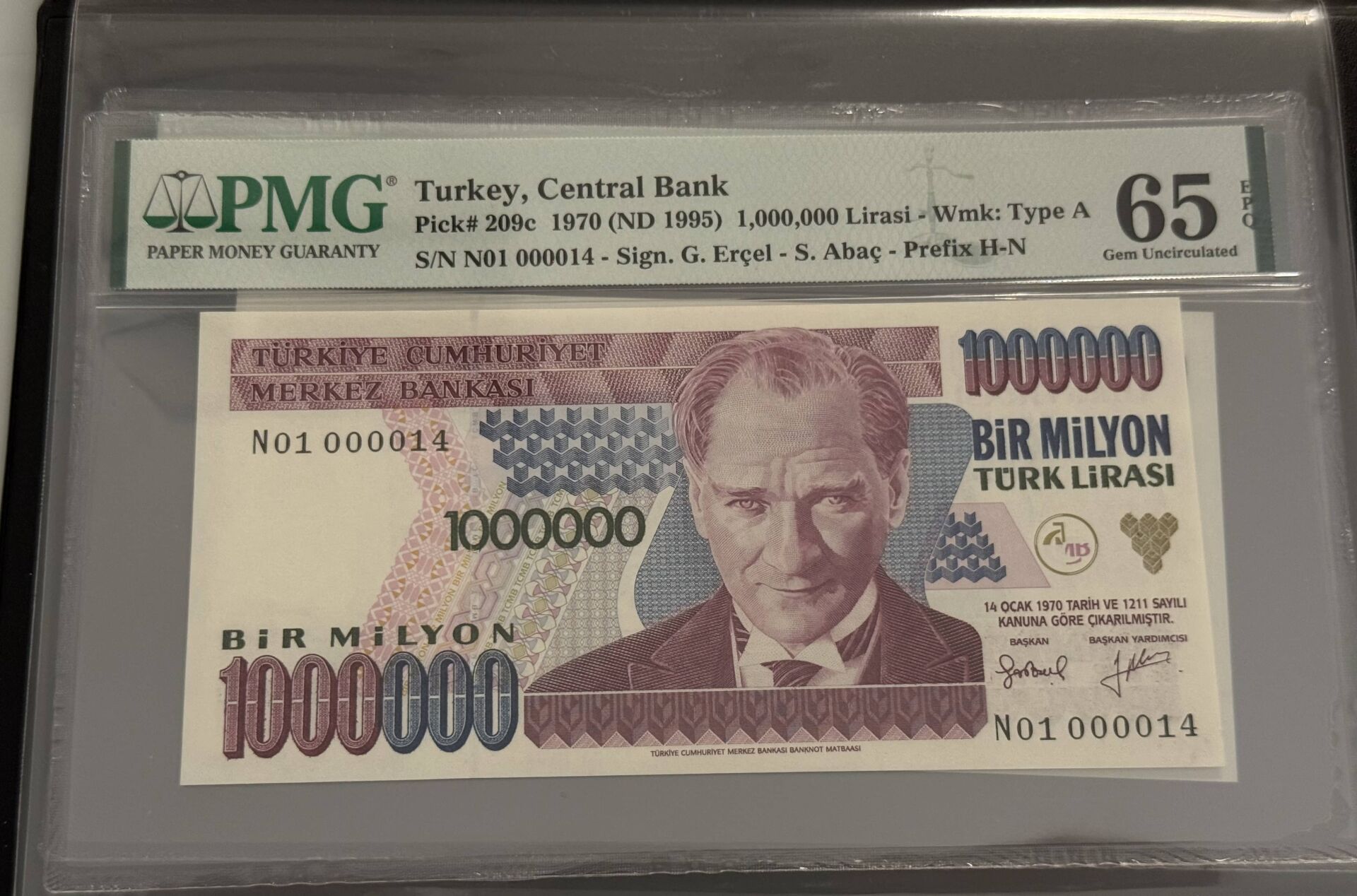 7. Ems 1.000.000 TL, N01 000014, PMG 65 Epq, ÇİL