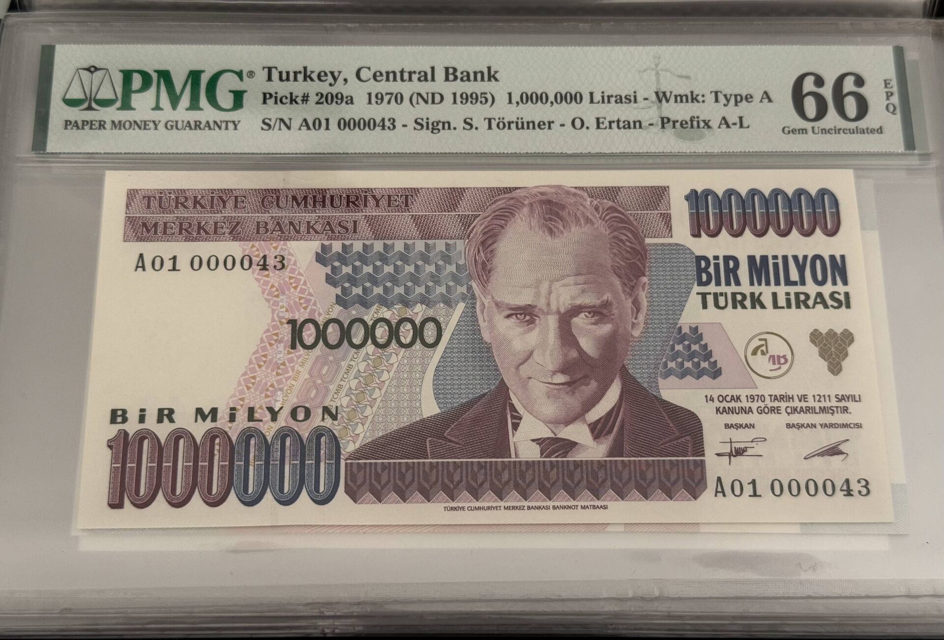 7. Ems 1.000.000 TL, A01 000043, PMG 66 Epq, ÇİL