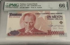 7. Ems 10.000.000 TL, B01 000081, PMG 66 Epq, ÇİL