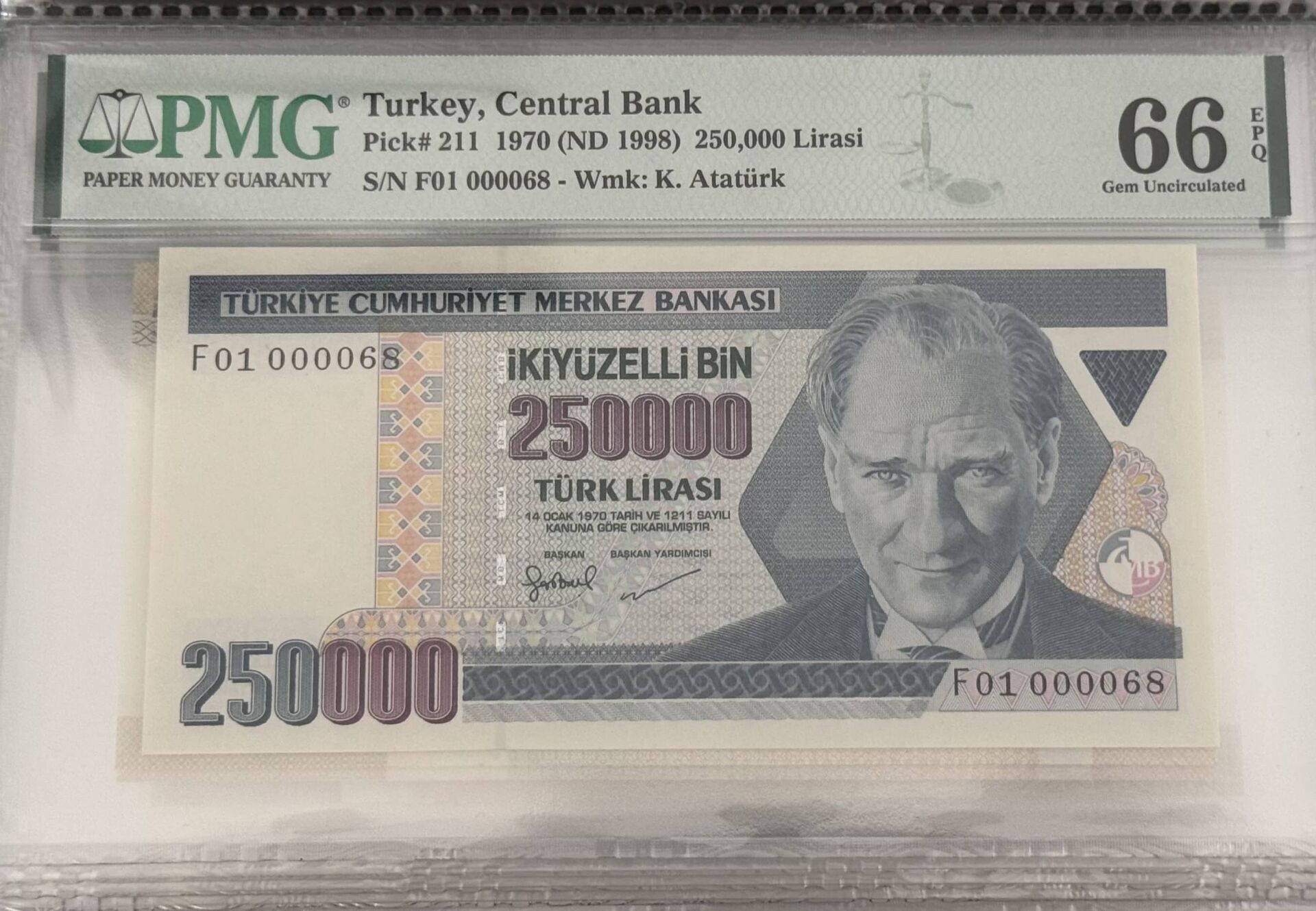 7. Ems 250.000 TL, F01 000068, PMG 66 Epq, ÇİL