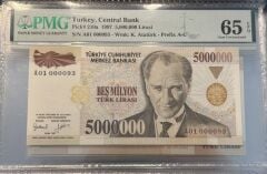 7. Ems 5.000.000 TL, A01 000093, PMG 65 Epq, ÇİL