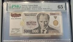 7. Ems 5.000.000 TL, A01 000091, PMG 65 Epq, ÇİL