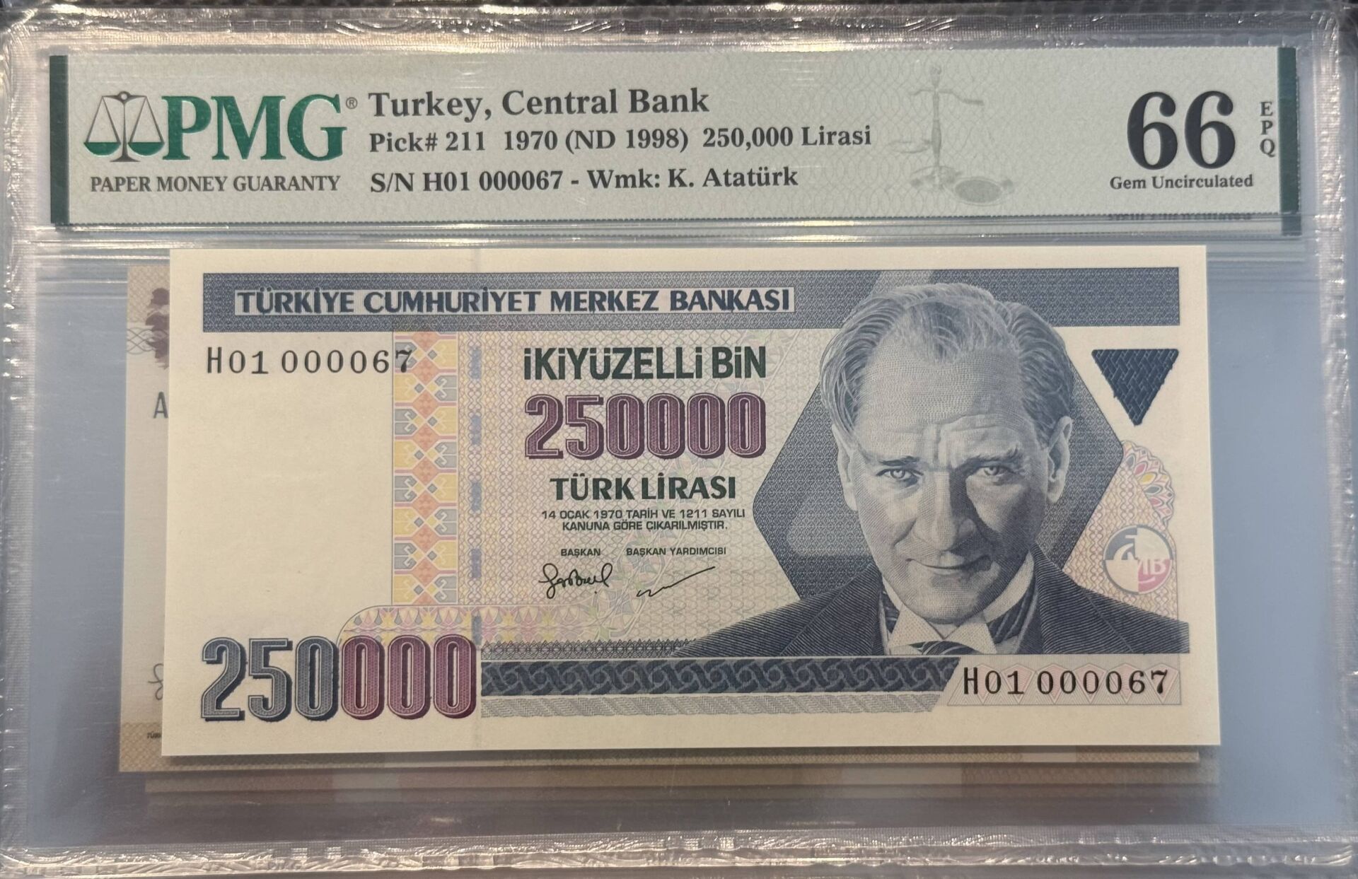 7. Ems 250.000 TL, H01 000067, PMG 66 Epq, ÇİL