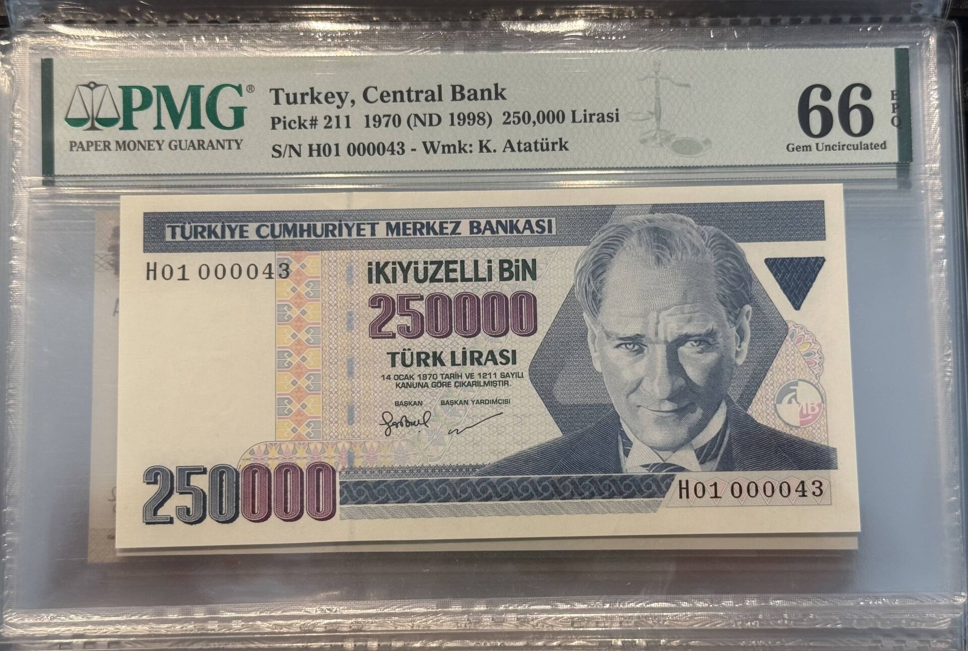 7. Ems 250.000 TL, H01 000043, PMG 66 Epq, ÇİL