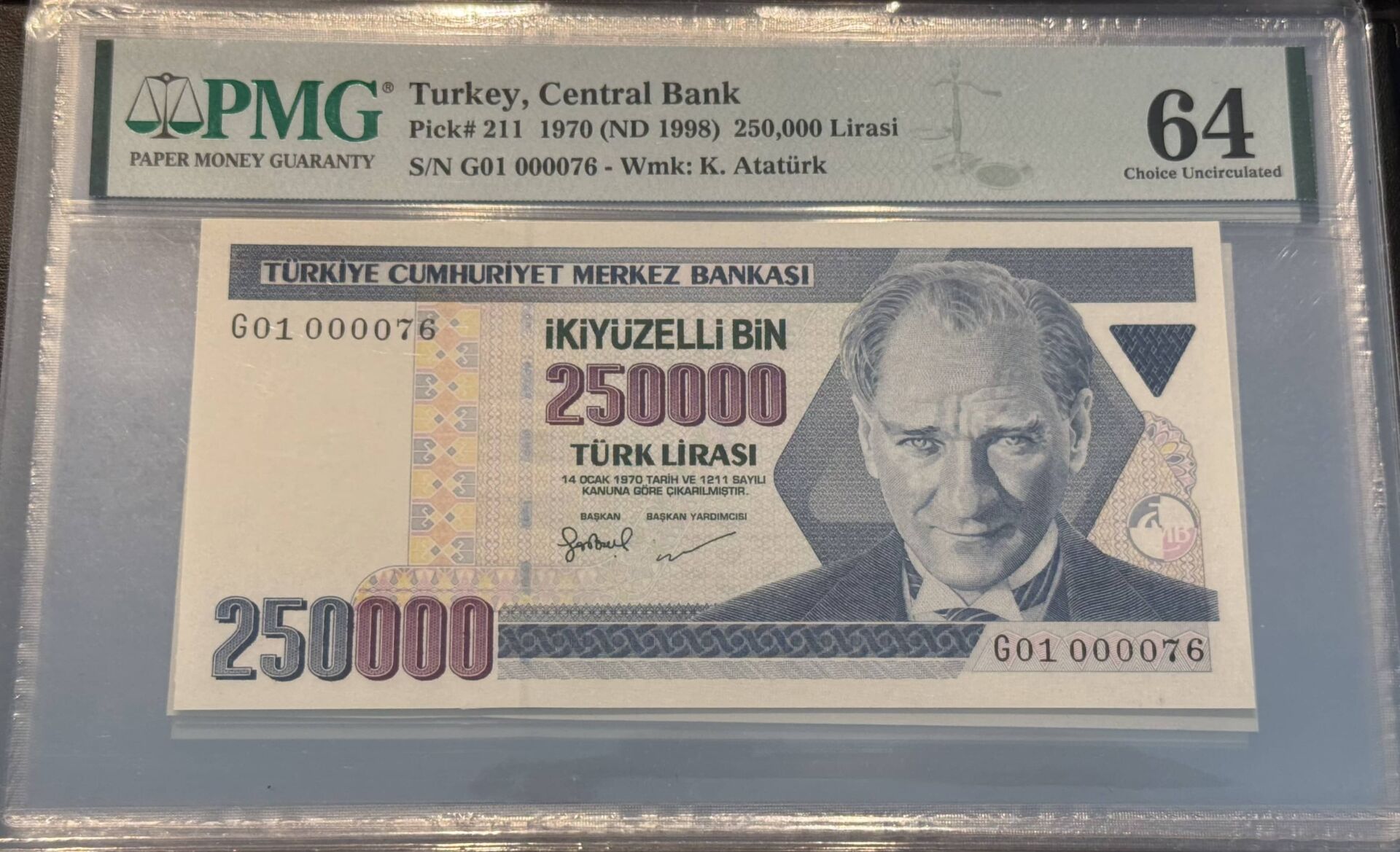 7. Ems 250.000 TL, G01 000076, PMG 64, ÇİL