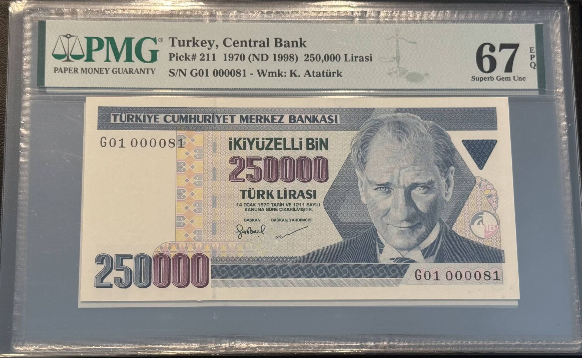 7. Ems 250.000 TL, G01 000081, PMG 67 Epq, ÇİL