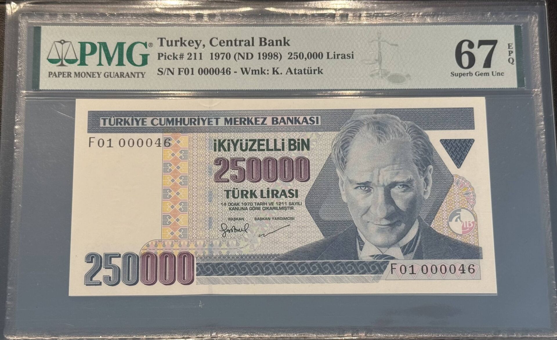 7. Ems 250.000 TL, G01 000046, PMG 67 Epq, ÇİL