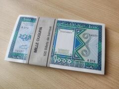 Moritanya 1000 Ouguiya 1989 P.7A, Çil Sıralı 100 Adet