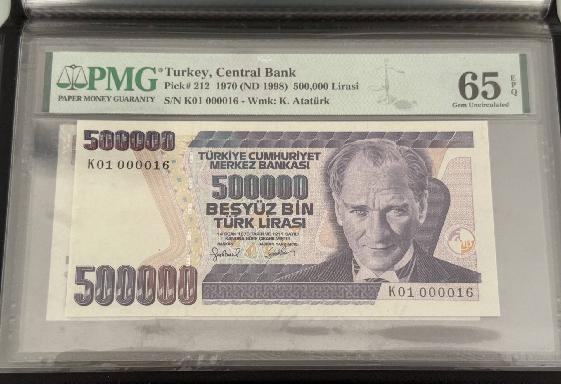 7. Ems 500.000 TL, K01 000016, PMG 65 Epq, ÇİL