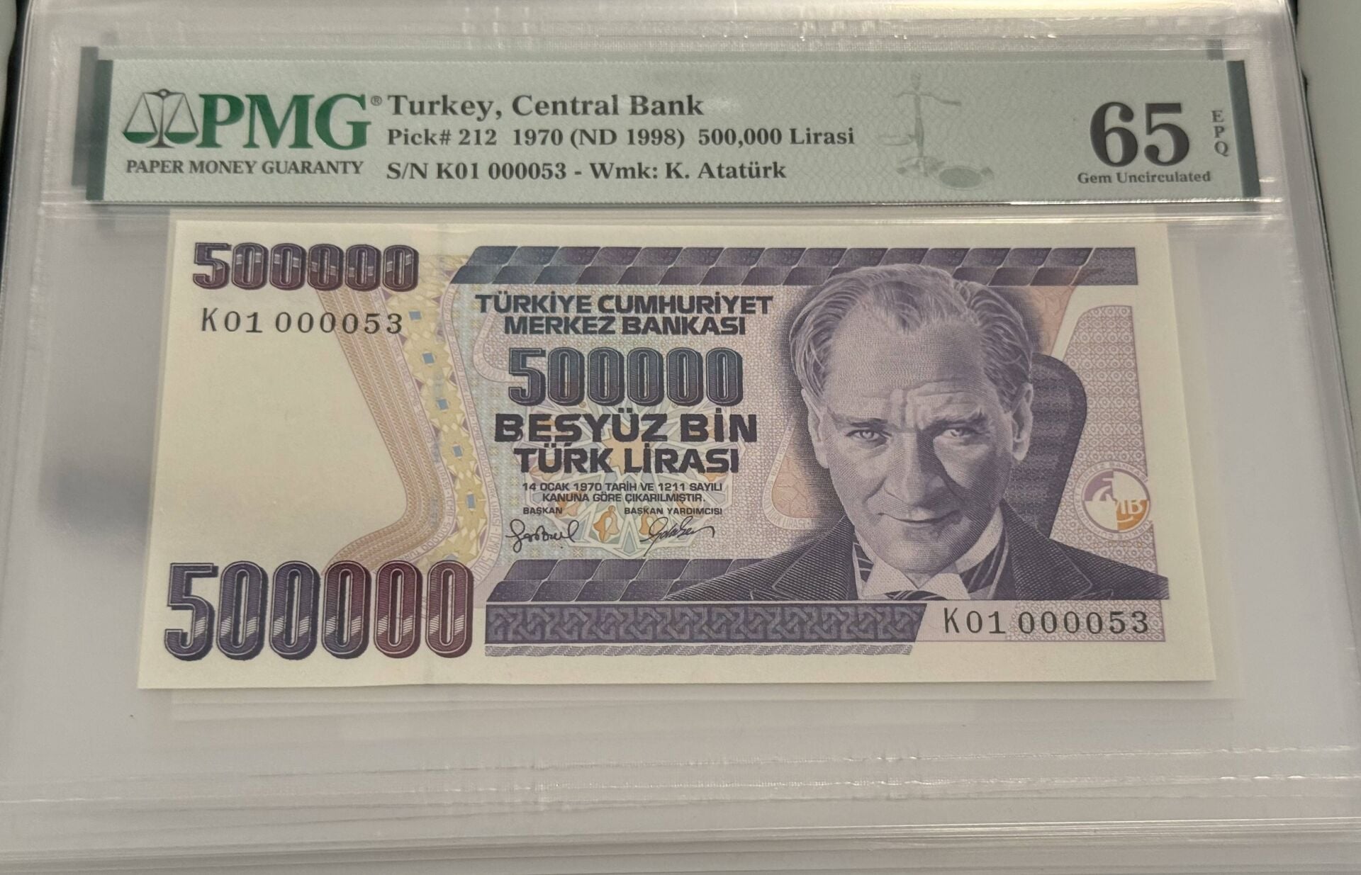7. Ems 500.000 TL, K01 000053, PMG 65 Epq, ÇİL