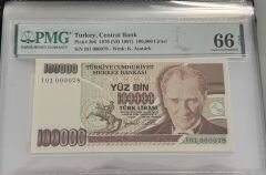 7. Ems 100.000 TL, I01 000078, PMG 66 Epq, ÇİL
