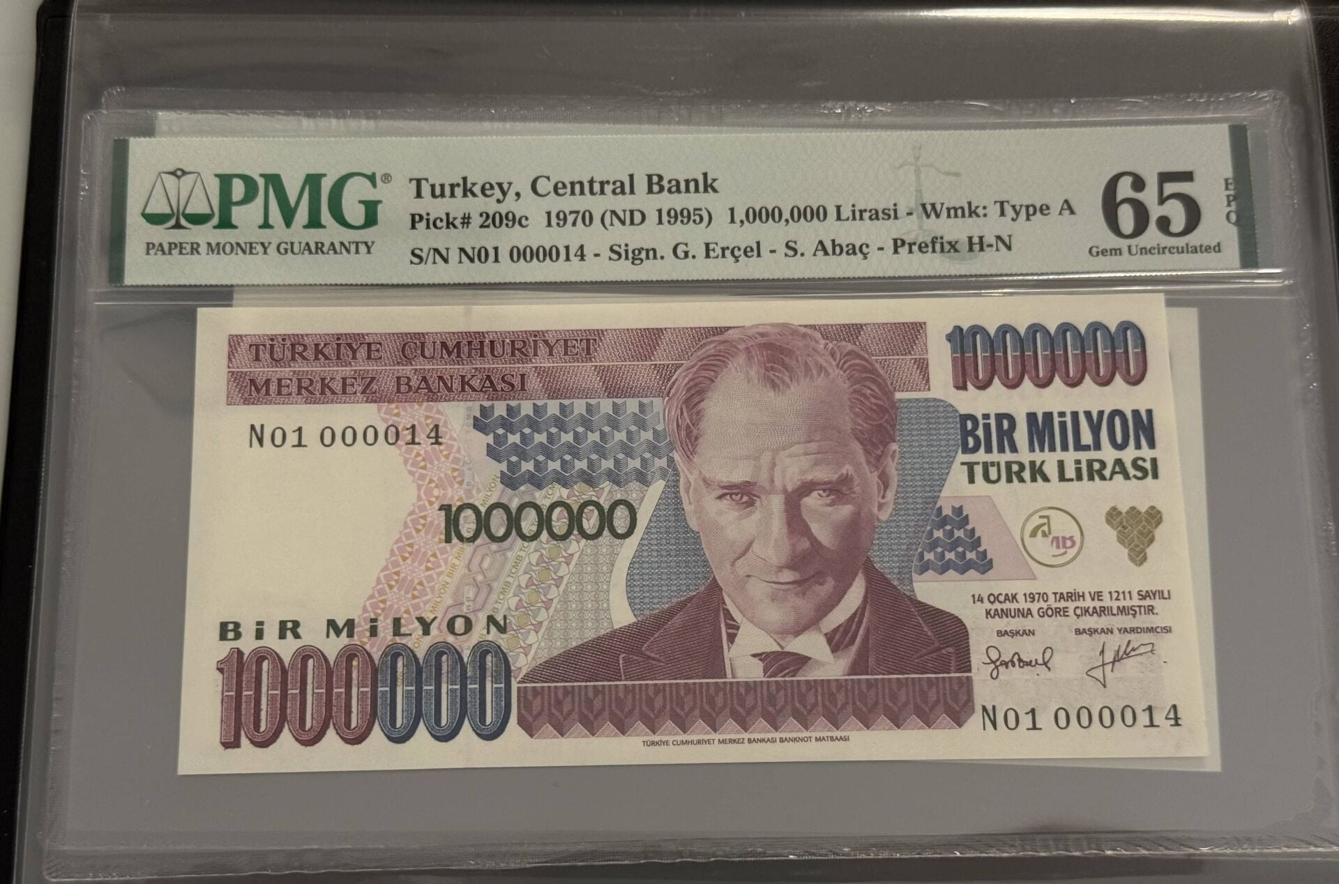 7. Ems 1.000.000 TL, N01 000014, PMG 65 Epq, ÇİL