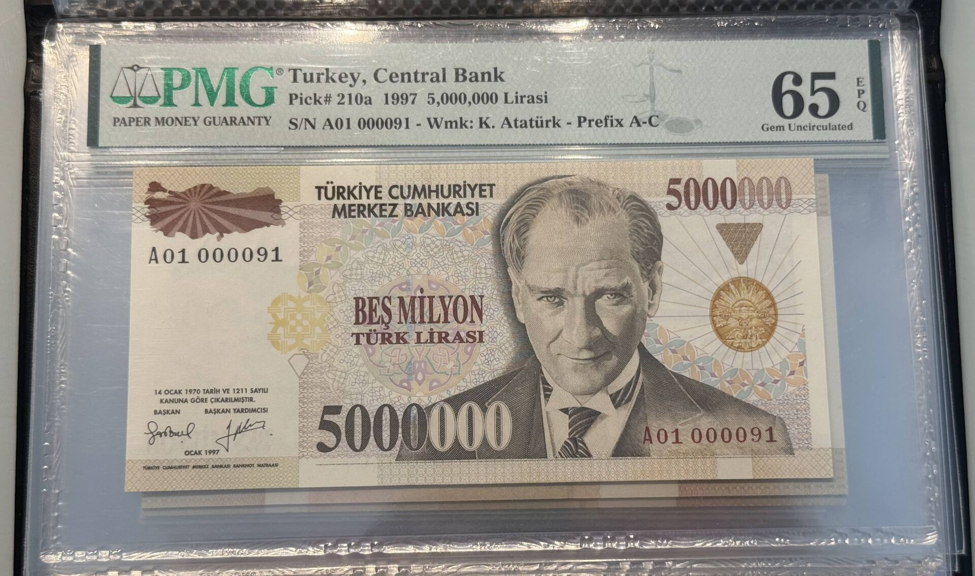 7. Ems 5.000.000 TL, A01 000091, PMG 65 Epq, ÇİL