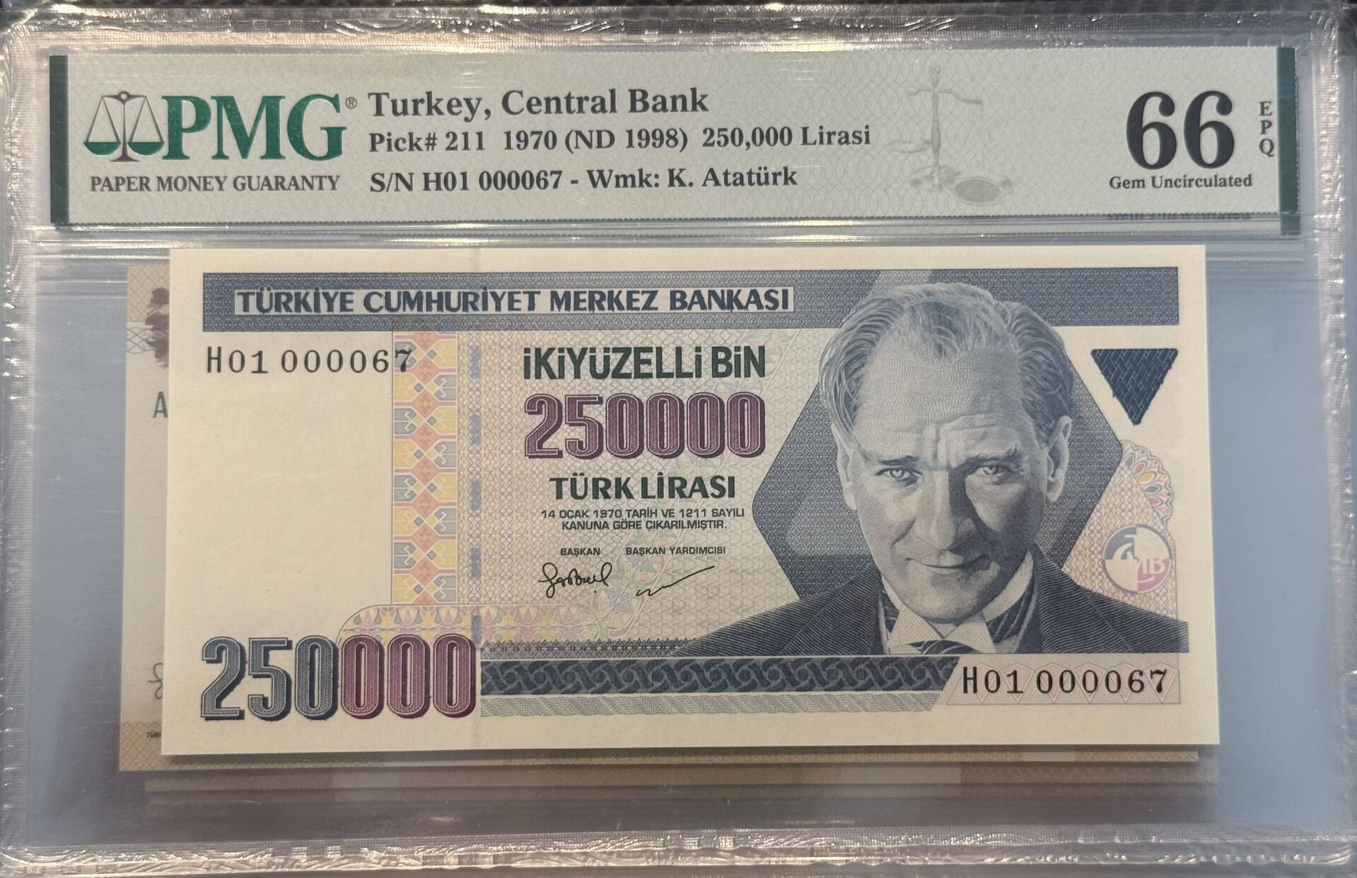 7. Ems 250.000 TL, H01 000067, PMG 66 Epq, ÇİL
